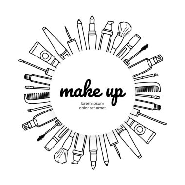 Sanatçılar Logo kadar olun. Kozmetik daire farklı türleri. Güzellik Salonu. Tasarım şablonu. Siyah ve beyaz doodle illüstrasyon