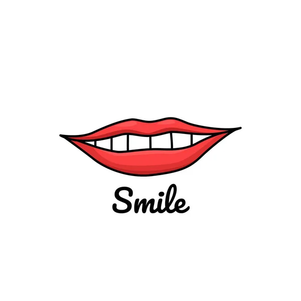 Doodle illustratie met lippen en inscriptie glimlach — Stockvector