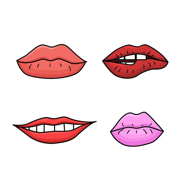 Jogo de lábios de mulher de doodle —  Vetores de Stock