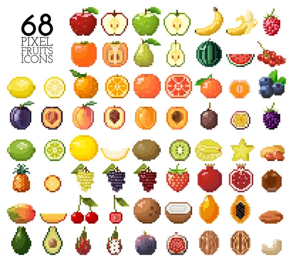 Grande coleção de pixel frutas, bagas e nozes —  Vetores de Stock