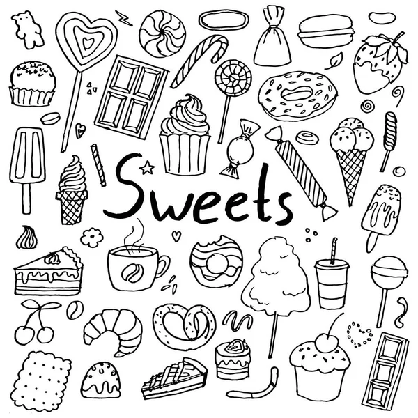 Conjunto de doces de rabiscos desenhados à mão —  Vetores de Stock