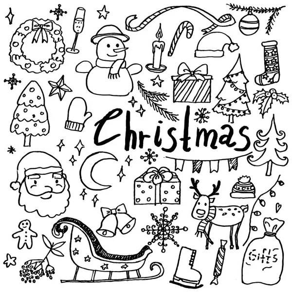 Elle çizilmiş dizi doodle Noel simgeler — Stok Vektör
