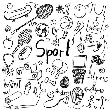 Elle çizilmiş doodle spor simgeler kümesi