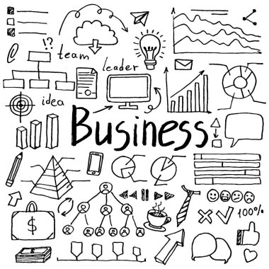 Elle çizilmiş doodle iş simgeler kümesi