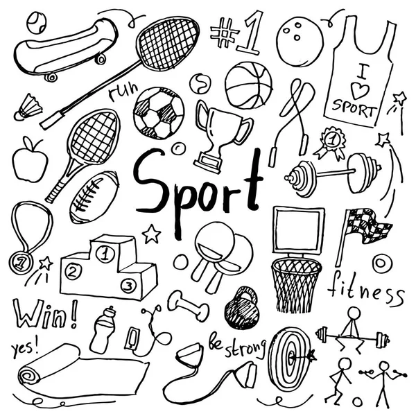 Set di icone dello sport scarabocchiate disegnate a mano — Vettoriale Stock