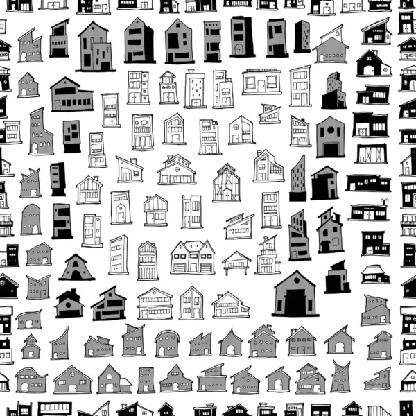 House Doodle Hintergrund Nahtlose Muster Zeichnung Vektor Illustration Hand Gezeichnet — Stockvektor