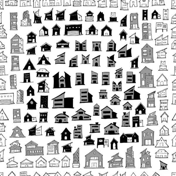 House Doodle Hintergrund Nahtlose Muster Zeichnung Vektor Illustration Hand Gezeichnet — Stockvektor