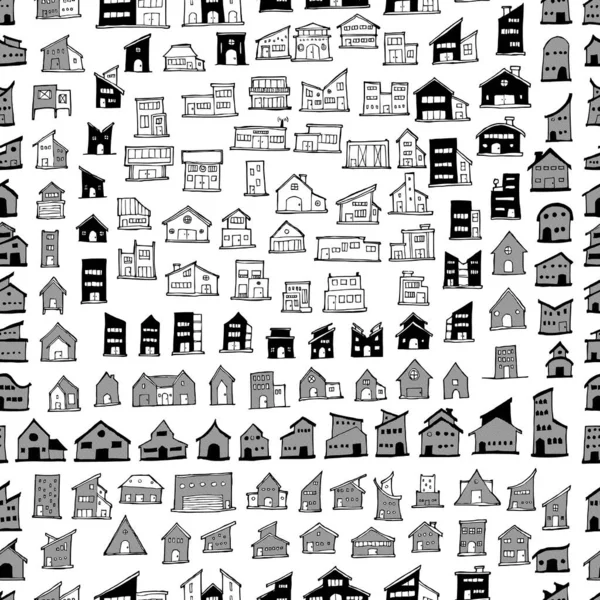 House Doodle Hintergrund Nahtlose Muster Zeichnung Vektor Illustration Hand Gezeichnet — Stockvektor