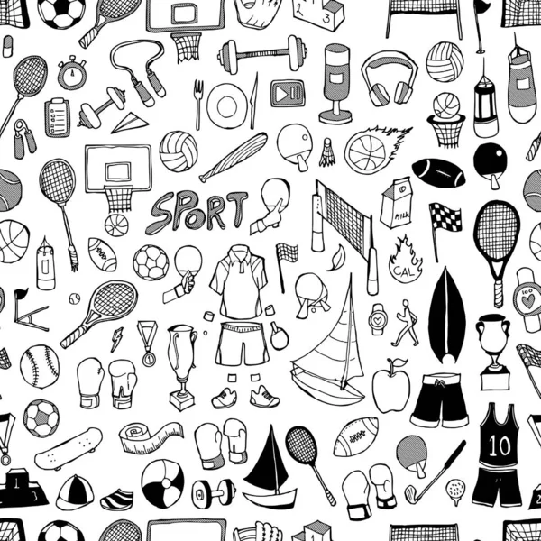 Esporte Doodle Fundo Sem Costura Padrão Desenho Ilustração Vetorial Desenhado — Vetor de Stock