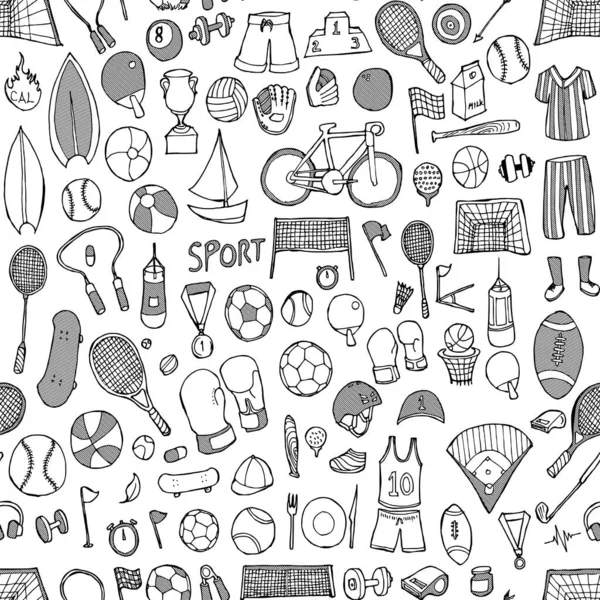 Esporte Doodle Fundo Sem Costura Padrão Desenho Ilustração Vetorial Desenhado — Vetor de Stock