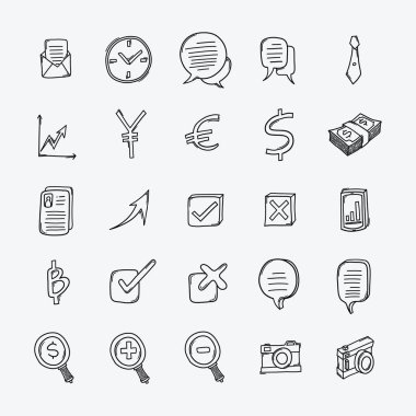 İş vektör karalama simgeleri ayarlandı. Çizim çizimi el çizimi çizimi çizimi.