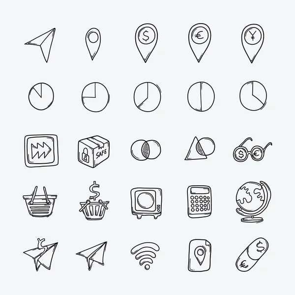 İş vektör karalama simgeleri ayarlandı. Çizim çizimi el çizimi çizimi çizimi.