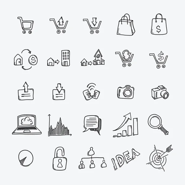 İş vektör karalama simgeleri ayarlandı. Çizim çizimi el çizimi çizimi çizimi.