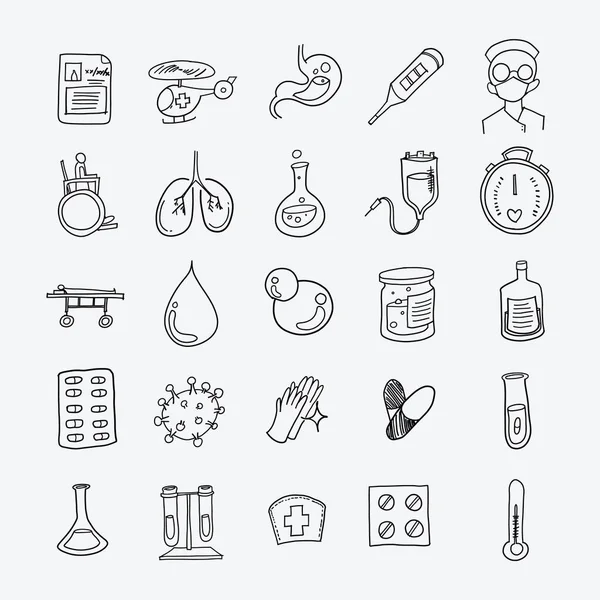 Conjunto Iconos Garabato Vector Salud Dibujo Boceto Ilustración Dibujado Mano — Vector de stock