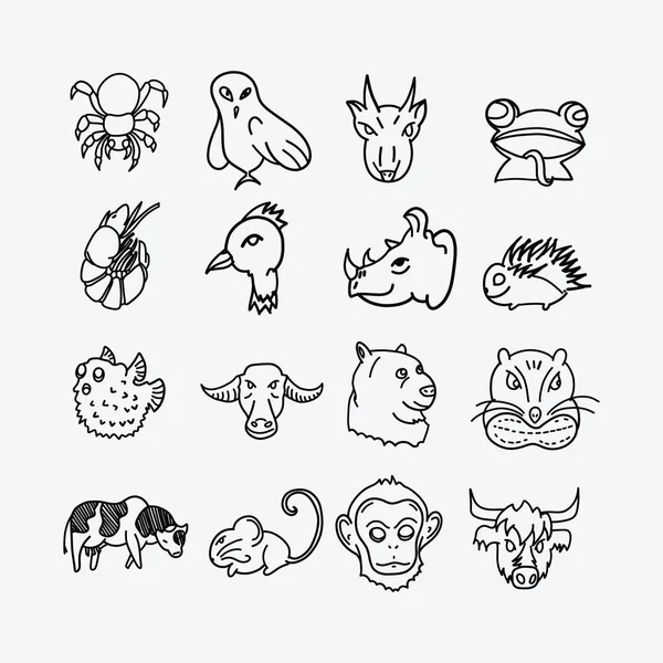 Animal Vector Doodle Icons Set Drawing Sketch Illustration Hand Drawn — Stock Vector