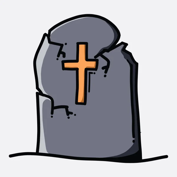 Gravestone Doodle Cor Vetor Ícone Desenho Desenho Ilustração Linha Desenhada — Vetor de Stock