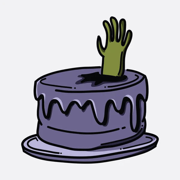 Kuchen Zombie Hand Doodle Farbvektorsymbol Zeichnung Skizze Illustration Handgezeichnete Linie — Stockvektor