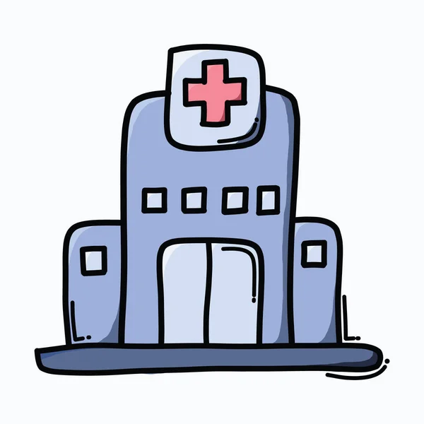 Icona Vettoriale Colore Doodle Dell Ospedale Disegno Schizzo Illustrazione Disegnato — Vettoriale Stock