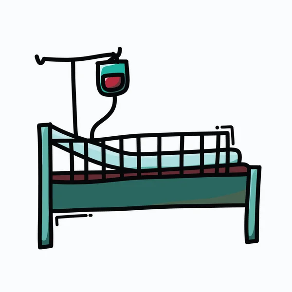 Bed Hospital Doodle Color Vector Icon Drawing Sketch Illustration Hand — Stock Vector