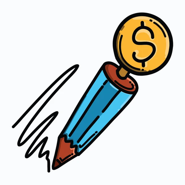 Ícone Vetor Cor Lápis Dinheiro Desenho Desenho Ilustração Linha Desenhada — Vetor de Stock
