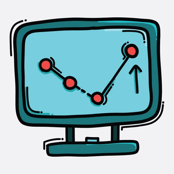 Monitor Grafiek Kleur Vector Pictogram Tekening Schets Illustratie Hand Getrokken — Stockvector