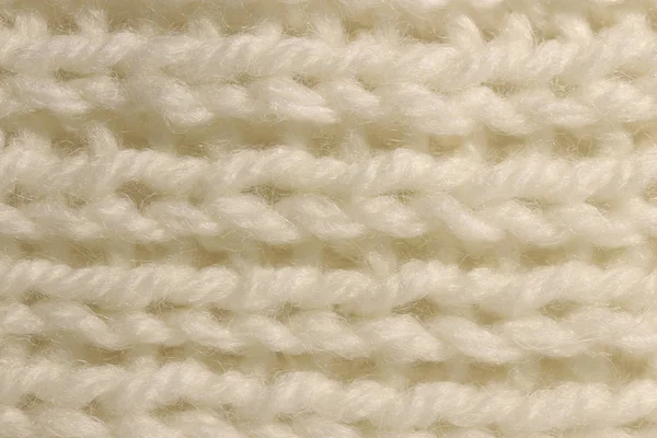 Λευκό Μαλλί Πλεξίματος Υφή Οριζόντια Κατά Μήκος Ύφανση Βελονάκι Λεπτομερείς — Φωτογραφία Αρχείου