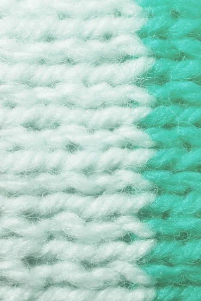 Textura Tricô Turquesa Branca Horizontal Longo Tecelagem Crochet Fileiras Detalhadas — Fotografia de Stock