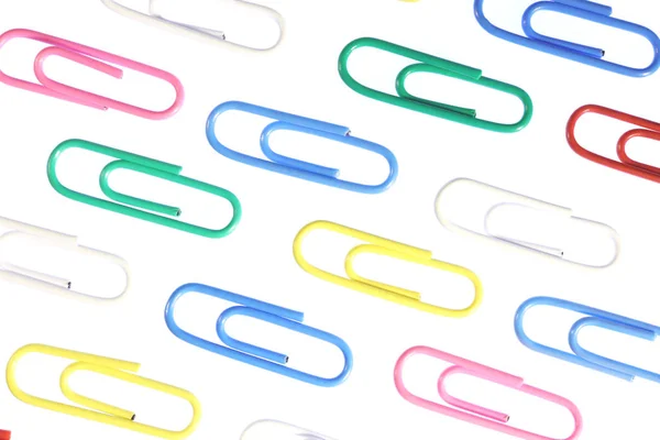 Many Colored Isolated Paper Clips Pattern Office Stationery Equipment Background — Stock Photo, Image