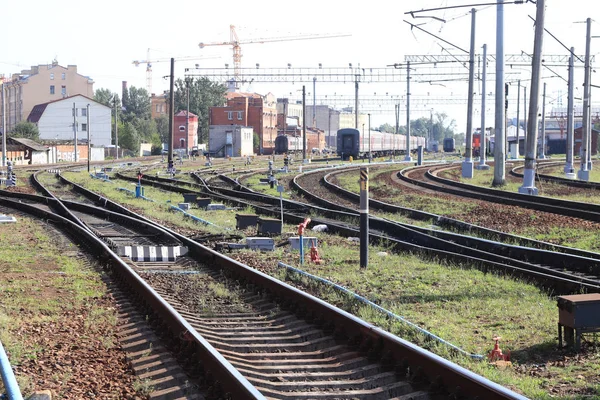 Demiryolu Yolları Manzara Mesafe Içine Çıkış Yapan Demiryolu — Stok fotoğraf