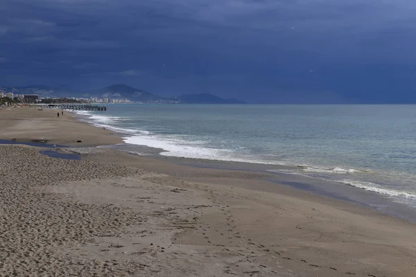 Havet Stranden Landskap Alanya Turkiet Mulet Väder — Stockfoto