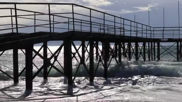 Metal Construction Pier Sea Beach Alanya — Stock Video