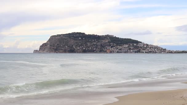 Vista Sulla Fortezza Bedesten Alanya Dalla Spiaggia Alanya Isola Nel — Video Stock