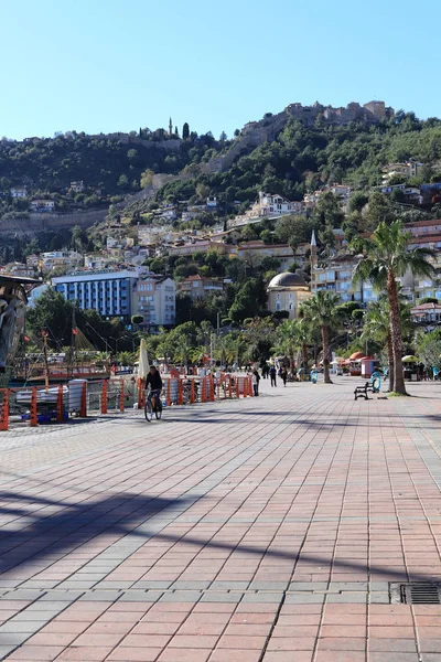 Praça Marinha Alanya Com Paisagem Ciclista Turquia — Fotografia de Stock