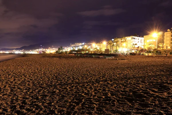 Alanya Beach Éjszakai Fények Expozíció Törökország Utazás Háttér — Stock Fotó