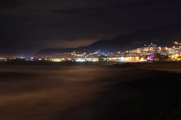 Alanya Havet Stranden Strandlinjen Natten Lång Exponering Turkiet — Stockfoto