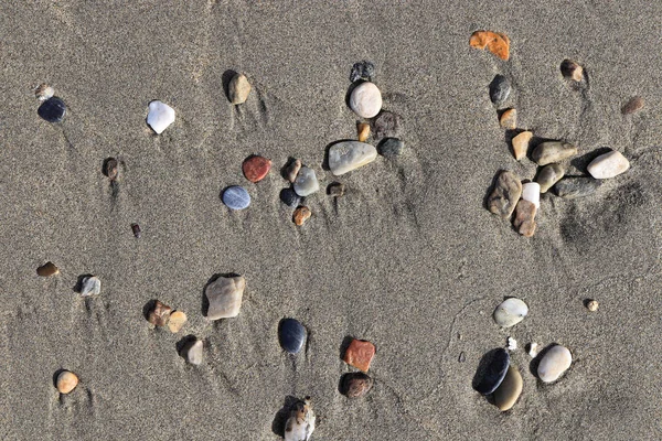 Rare Pebble Background Different Stones Stains Wet Sand Beach Beauty — Stock Photo, Image