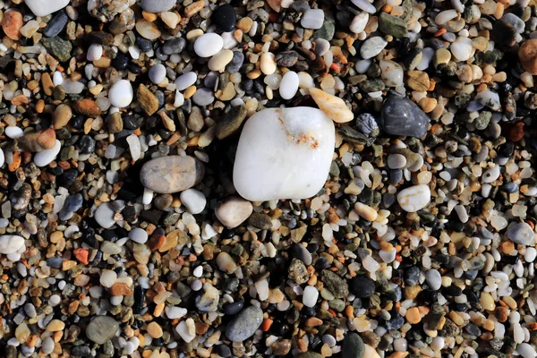 Karlı beyaz taş ıslak kumsalda