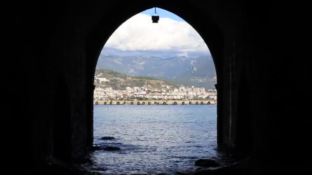 View Alanya City Bedesten Alanya Fortress Waterline — Stock Video