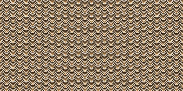 Yellow Brown Traditional Japan Background. Oriental Asia Ornament Texture. National China Backdrop. Seamless Seigaiha Pattern.