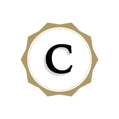 C Harfi Monogram İllüstrasyon. Harf Sembolü C Logotipi. Retro Vintage Zarif Stil.