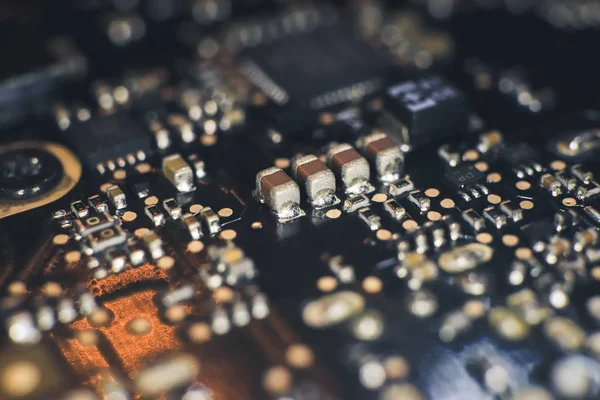 Microprocessor systeem vervaardiging macro close-up oppervlak. — Stockfoto