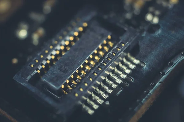 Mikroprocesszoros rendszer gyártása makró closeup felület. — Stock Fotó