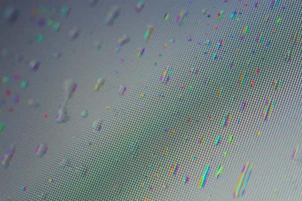Övervaka pixel makro bakgrunden. Vattendroppar på pixlerad yta. Visa rutnätsstruktur för pixlar. — Stockfoto
