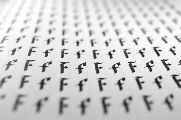 Calligraphy black and white letters F background. Lettering practice writing worksheet. Handwriting symbol filling pattern. Calligraphic letter F learning skills paper page.