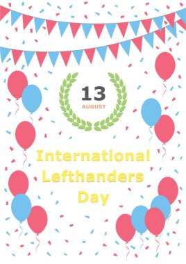 Uluslararası Lefthanders Günü - 13 Ağustos - kartpostal illüstrasyonunu selamlıyor. Bayram kutlaması daveti.