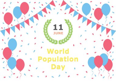 Dünya Nüfus Günü - 11 Temmuz - kartpostal illüstrasyonu. Bayram kutlaması daveti.
