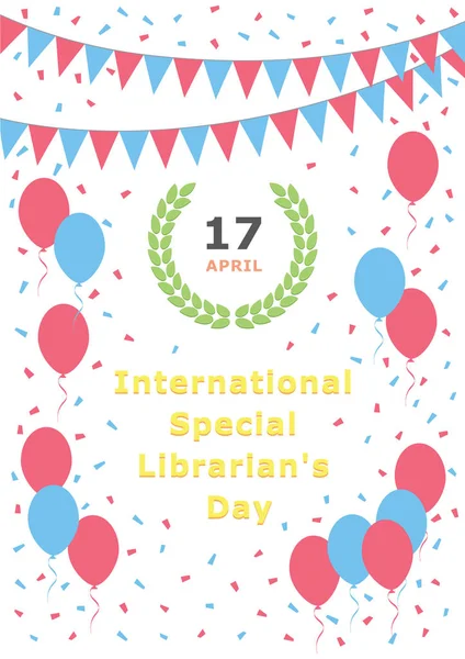 Día Internacional Del Bibliotecario Especial Abril Saludo Ilustración Postal Celebración — Vector de stock