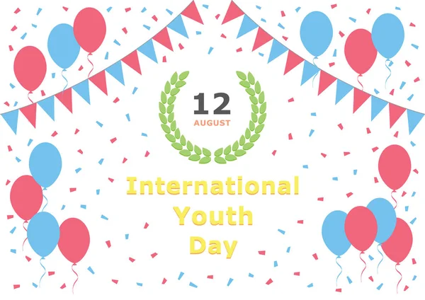 Día Internacional Juventud Agosto Ilustración Tarjeta Postal Felicitación Celebración Festiva — Vector de stock