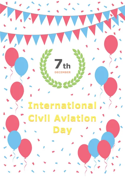 Día Internacional Aviación Civil Diciembre Ilustración Postal Felicitación Celebración Festiva — Vector de stock