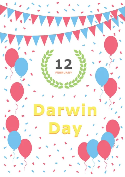 Día Darwin Febrero Saludo Ilustración Postal Celebración Festiva Invitación Evento — Vector de stock